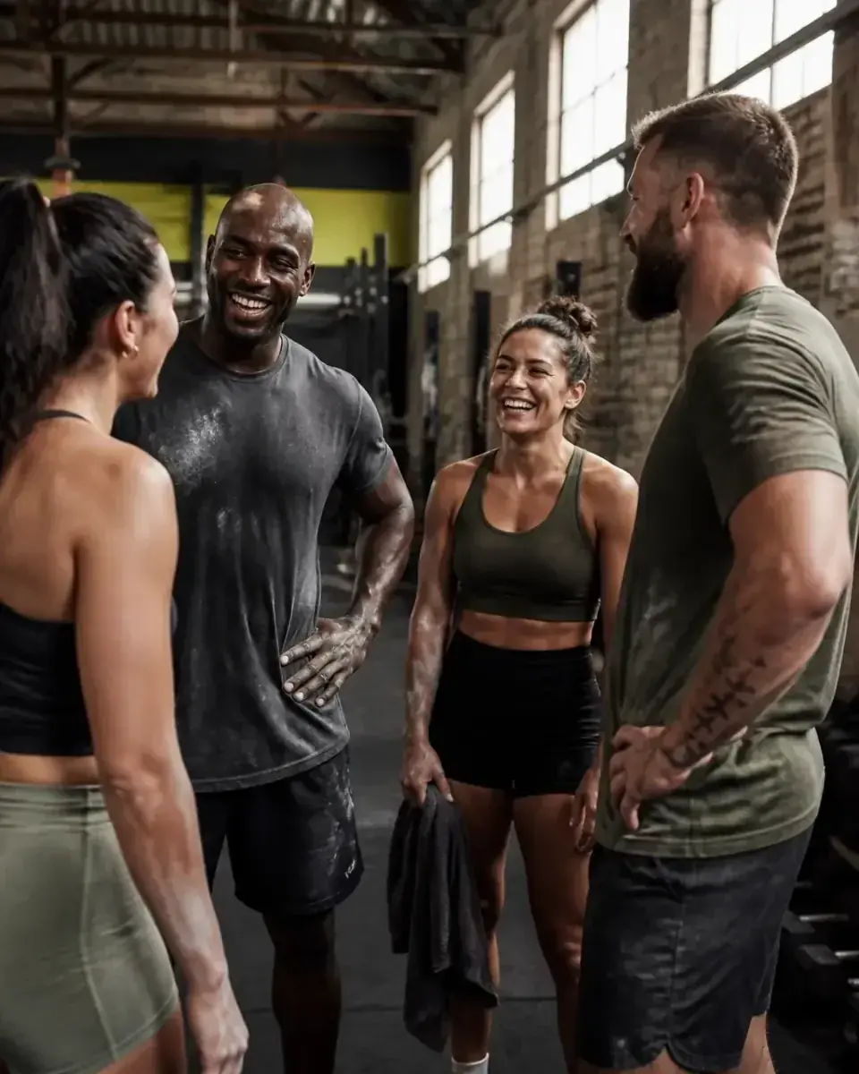 Gym members talking together after a training session